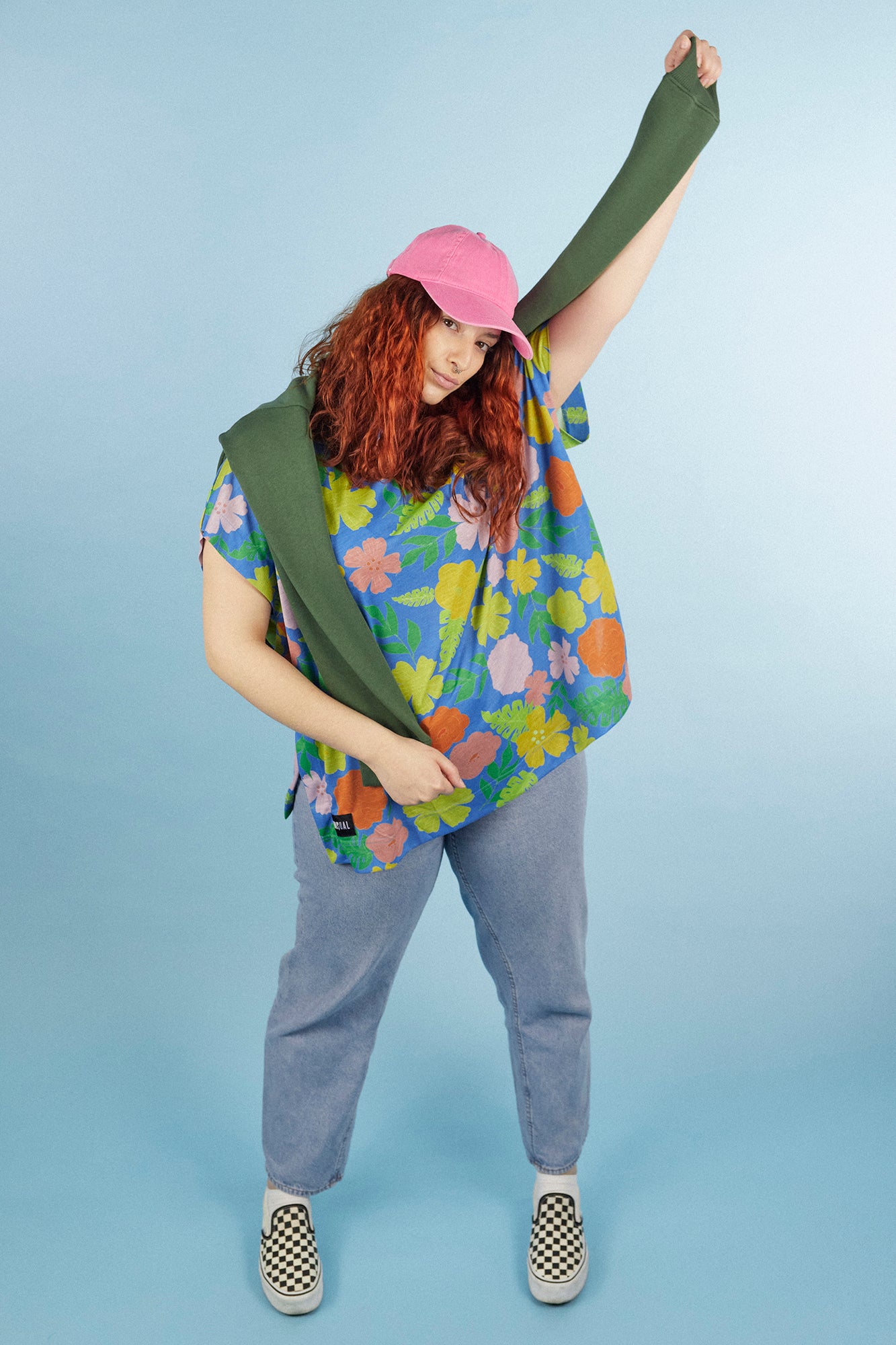 Oversized blue t-shirt with flower print