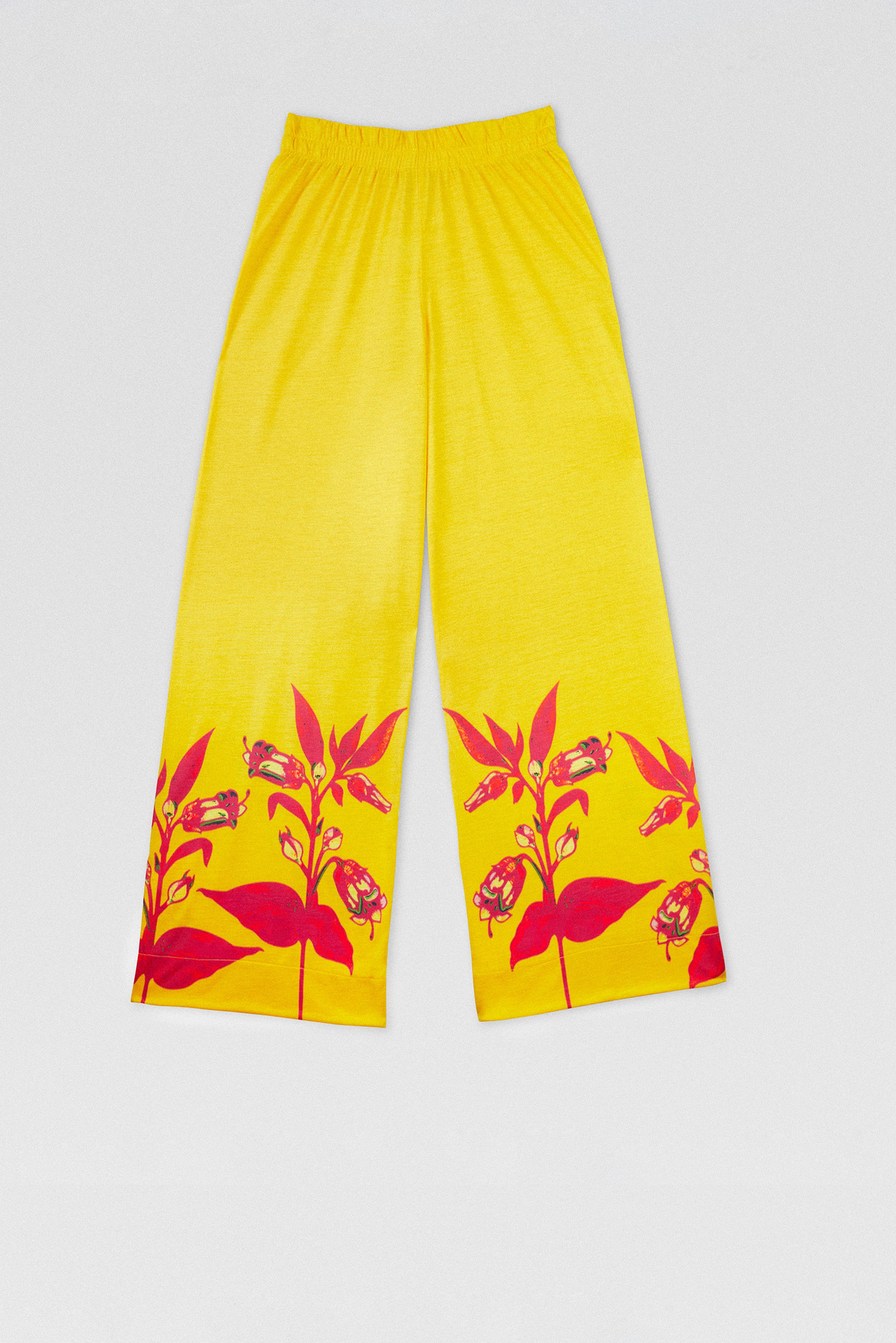 Pantalón amarillo ancho unisex con flores
