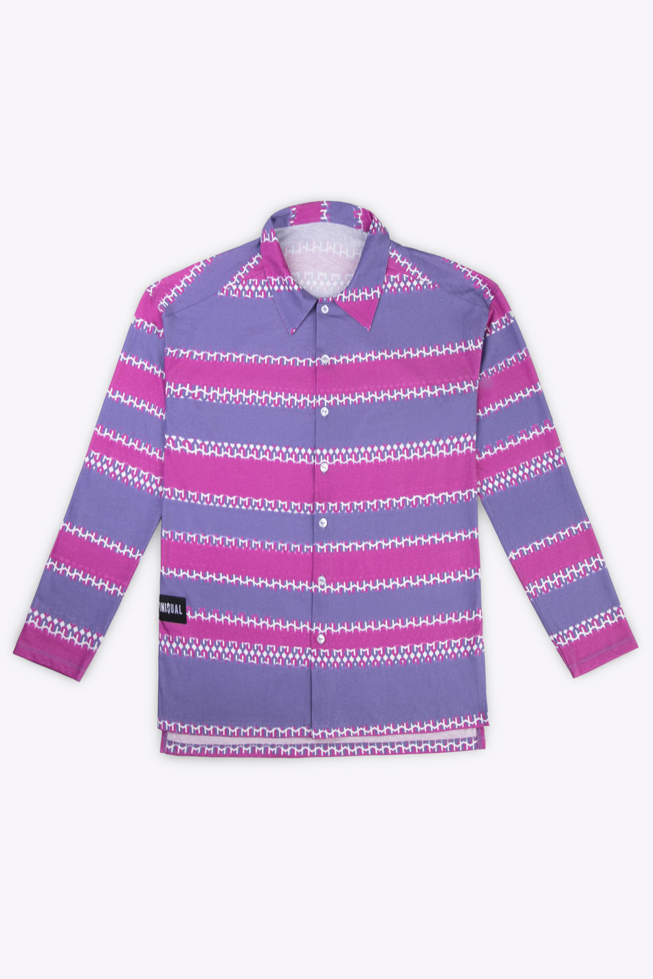 Camisa unisex de algodón rosa y azul estampada