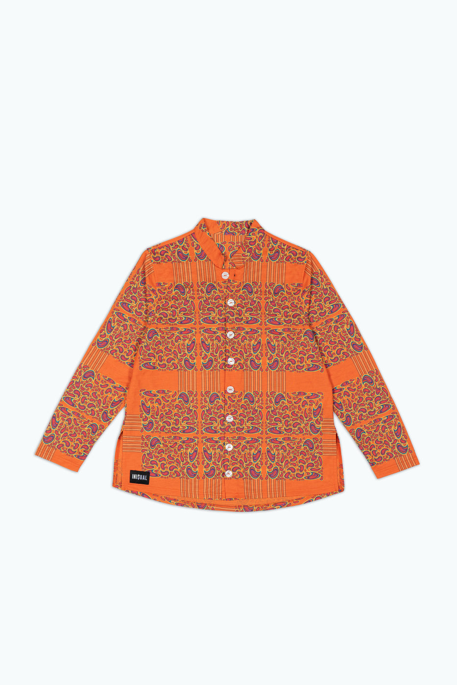Unisex plush printed shirt with mandarin collar